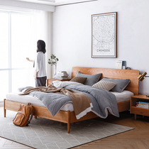 Fun wood furniture solid wood bed cherry wood Red Oak Nordic style Japanese style furniture log 1 8 double bed