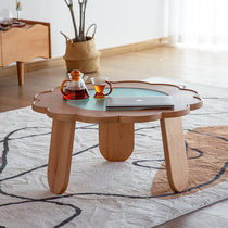 Fun wood furniture Nordic solid wood coffee table cherry wood Japanese small apartment sofa round side simple living room small tea table