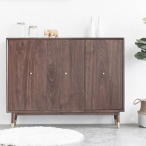 Nordic simple solid wood three-door shoe cabinet Black walnut log furniture household door entrance storage multi-layer storage