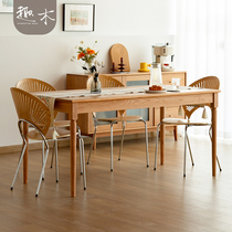 Fun wood furniture Nordic cherry wood dining table household small apartment all solid wood black walnut table simple dining table and chair combination