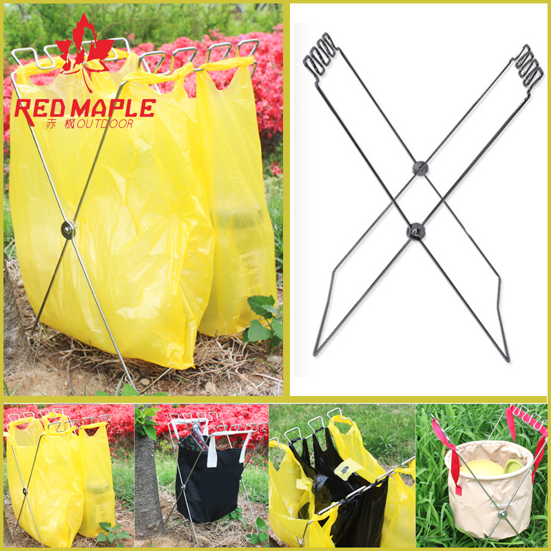 Outdoor camping garbage rack plastic bag rack Environmental protection rack wire folding rack Picnic portable garbage bag rack spot