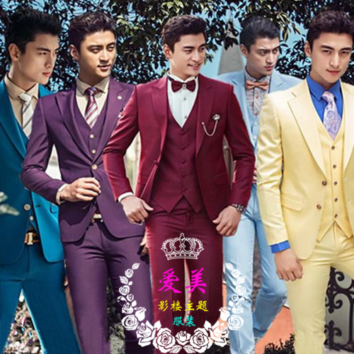 2017 photo gallery Three sets of pure color photo suits Han version Body Suits for the New Lang Host Men's Gown