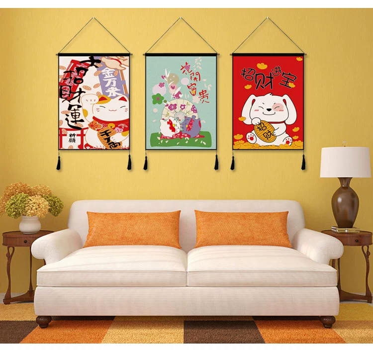 Phong cách Nhật Bản may mắn mèo nền vải in treo vải phòng ngủ tường trang trí tấm thảm phòng khách bao gồm mét hộp vải sơn