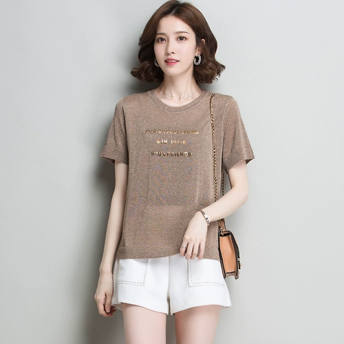 Летняя шелковая черная футболка, шелковый трикотажный свитер, короткий рукав