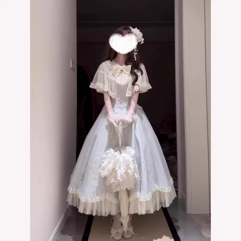 Elegant and Sweet Lolita-Style Birthday Long Dress for Girls, Summer 2026 New Waist-Cinching Princess Dress