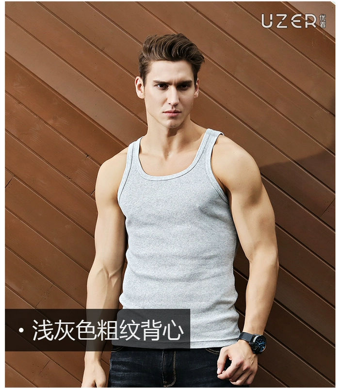 UZER tuyệt vời cotton vest đáy quần vest nam đơn giản màu thô thô dày tay áo thể thao giản dị - Áo vest cotton