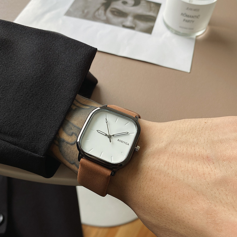 Retro Square Watch for Women ins Simple and Artistic Hong Kong Style Fashionable High-End Versatile Student Quartz Watch for Men