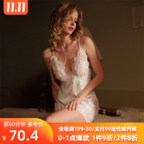 Miss Ya sexy pajamas womens summer water-soluble floating flower nightgown perspective lace hollow temptation spring and autumn sling pajamas