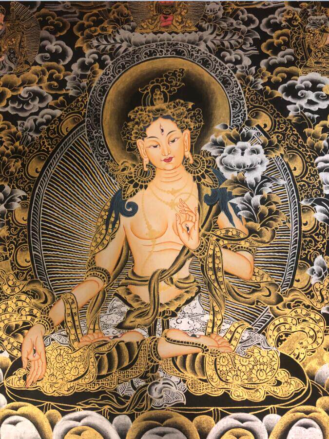 Thangka Tibetan hand-painted Nepalese pure mineral pigment thangka hanging painting decorative painting white Tara thangka