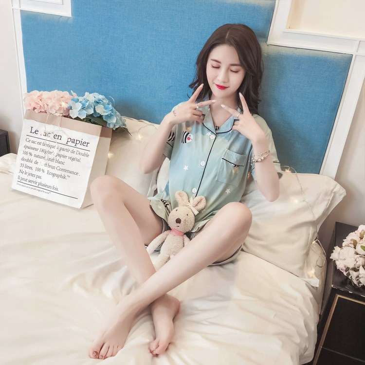 Đặc biệt cung cấp giải phóng mặt bằng đồ ngủ nữ mùa hè Hàn Quốc sinh viên tươi mát cotton ngắn tay dịch vụ nhà hai mảnh phù hợp với băng lụa lỏng lẻo pijama lụa