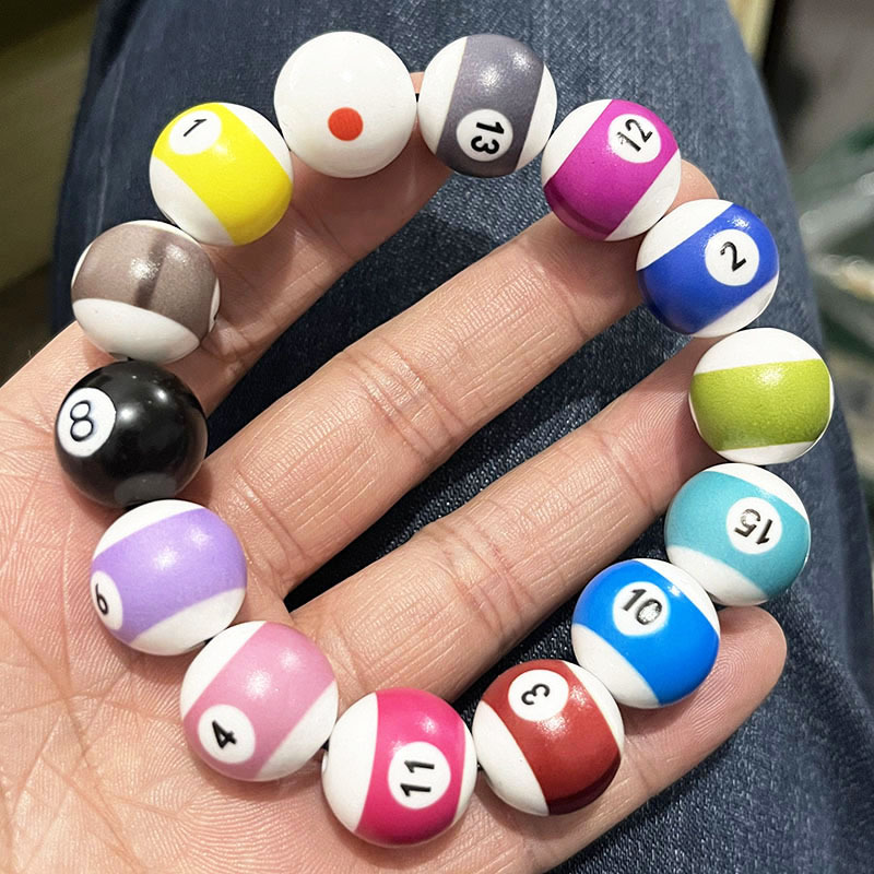 Tiktok Trending Eight-Ball Billiards Bracelet for Men, Non-Fading Acrylic Beads, Black Eight Bracelet, DIY Jewelry for Women