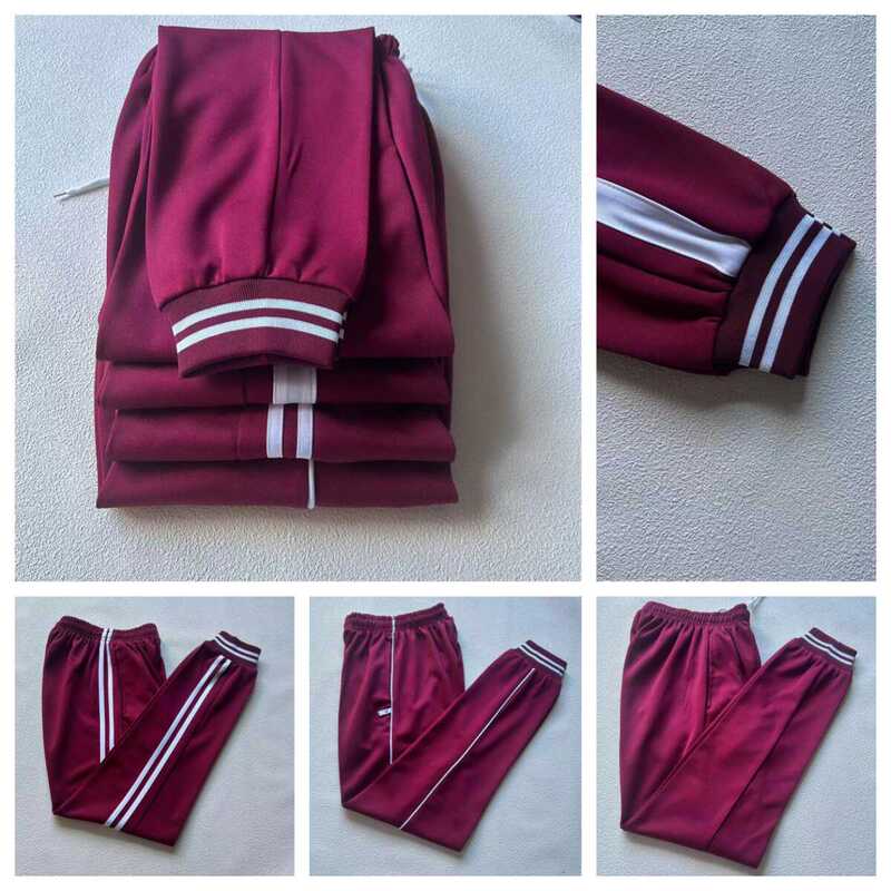Spring and Autumn Burgundy Striped Jogger Pants for Middle and High School Students, Unisex, Loose Fit, Slimming, Ribbed School Uniform Pants