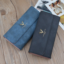 2020 new womens wallet long matte fashion retro Korean version multi-function snap button can let go of the phone clutch