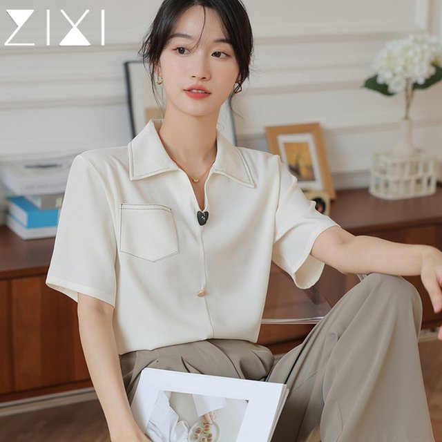 Short-sleeved v-neck shirt anti-wrinkle femininity commuter white shirt summer new design sense niche French top thin