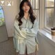 Mint green shirt women's design sense niche top summer Hong Kong style 2022 mid-length loose long-sleeved sunscreen shirt