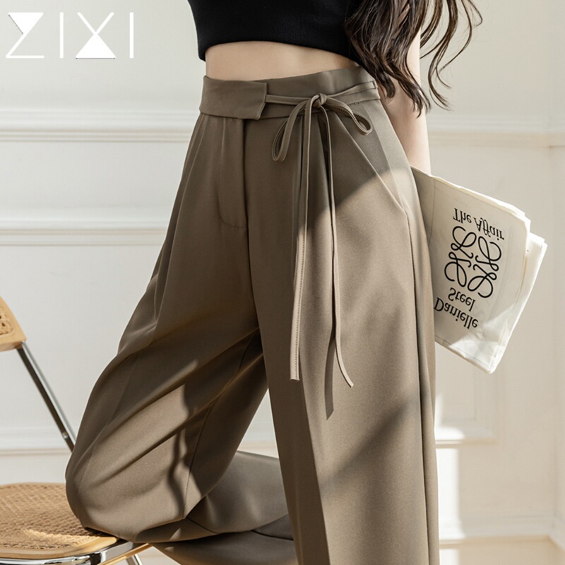 Khaki Suit Pants for Women, Stylish Tie-Up Trousers, New Spring/Summer Straight-Leg Drapey Wide-Leg Casual Pants Khaki Suit Pants for Women, Stylish Tie-Up Trousers, New Spring/Summer Straight-Leg Drapey Wide-Leg Casual Pants