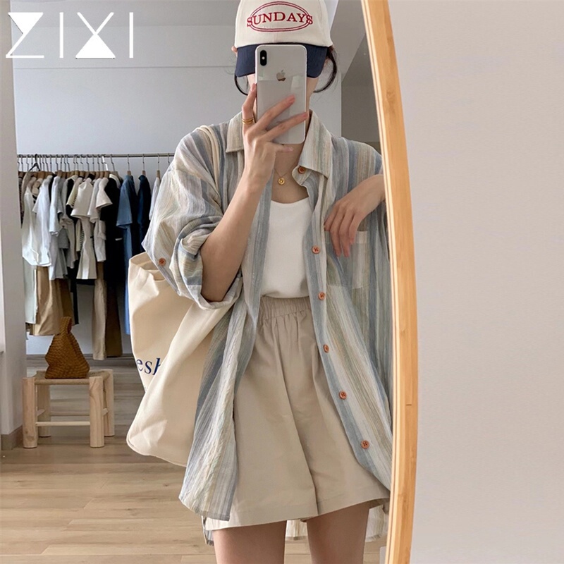 Sun Protection Shirt Jacket Paired with a Blue Striped Shirt, Spring Top, Air Conditioning Cardigan, Summer Thin and Lightweight Cover-Up for Women