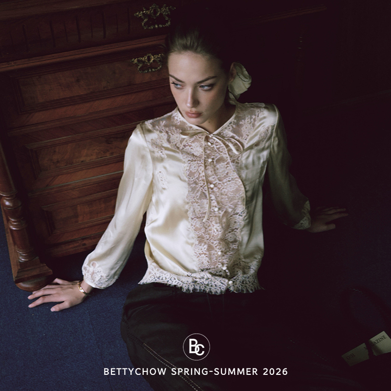 Bettychow Lace Satin Butter-Colored Blouse French-Style Loose Commuter Style Long-Sleeve Top Bettychow Lace Satin Butter-Colored Blouse French-Style Loose Commuter Style Long-Sleeve Top