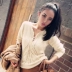 BettyChow lỗ rỗng áo len dài len mùa thu mới bên sườn áo len nữ - Đan Cardigan áo kiểu nữ Đan Cardigan