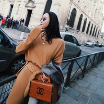 Beaver same nice mocha color sweater rabbit ear straight pants