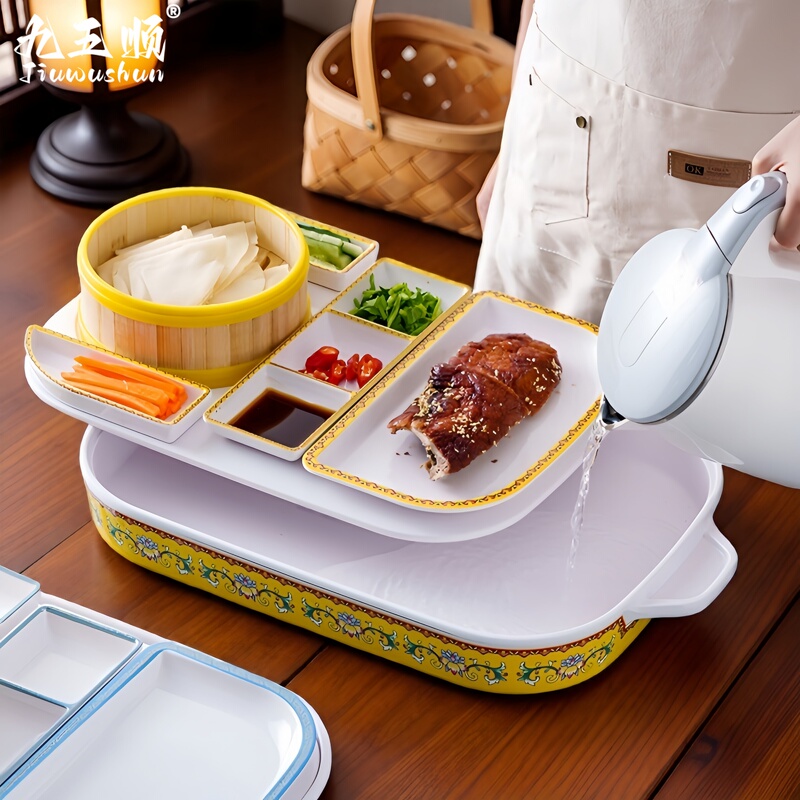 Beijing Special Roast Duck Plate with Dipping Sauce Platter, Melamine Duck Skin Plate, New Chinese Banquet Beijing Sauce Shredded Pork Tableware Beijing Special Roast Duck Plate with Dipping Sauce Platter, Melamine Duck Skin Plate, New Chinese Banquet Beijing Sauce Shredded Pork Tableware