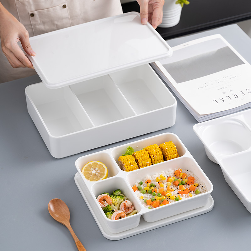 Thickened Melamine Business Lunch Box, Fast Food Box, Student Cafeteria Compartmented Tray with Lid, Three-Compartment, Four-Compartment, Five-Compartment Fast Food Tray