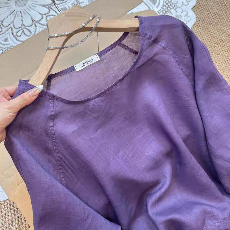 Super Flattering and Stylish Purple Long-Sleeve Top for Women, Early Autumn 2026 New Model, Round Neck Long-Sleeve Top with Drawstring Hem for Women Super Flattering and Stylish Purple Long-Sleeve Top for Women, Early Autumn 2026 New Model, Round Neck Long-Sleeve Top with Drawstring Hem for Women