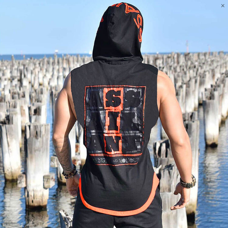 Summer sleeveless sports T-shirt Fitness tide slim training running can sleeve clothes hooded waistcoat men's hooded vest