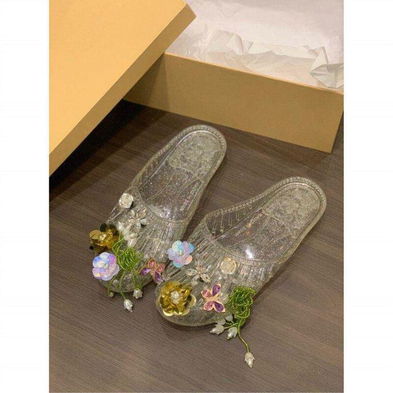 Jelly Shoes Korean Crystal Shoes Accessories DIY Princess Sandals 2025 Summer Hot-Selling Travel Photo Transparent Sandals