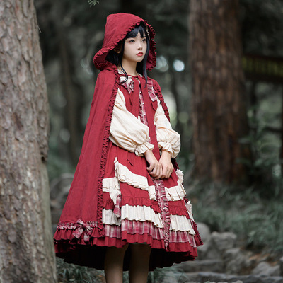 taobao agent Little Red Riding Hood, retro cute dress, long sleeve, Lolita OP, Lolita style