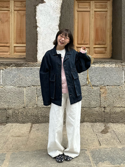 Our2复古宽松廓形原色牛仔外套女2025新款休闲百搭水洗夹克上衣潮