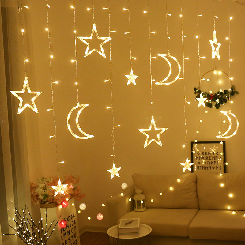 LED stars and moon color lights String lights Flash lights Starry curtains Net red bedroom romantic room creative decorative lights