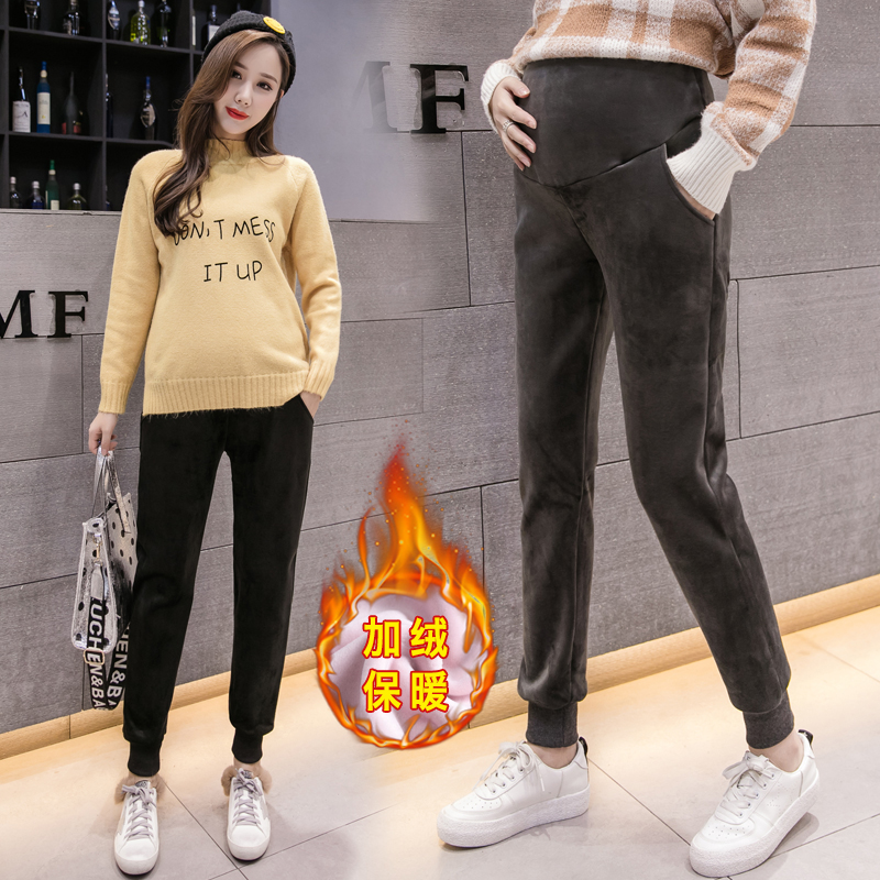 Pregnant women's leggings autumn velvet thickened outside the hot mom maternity pants autumn and winter pants maternity autumn and winter pants