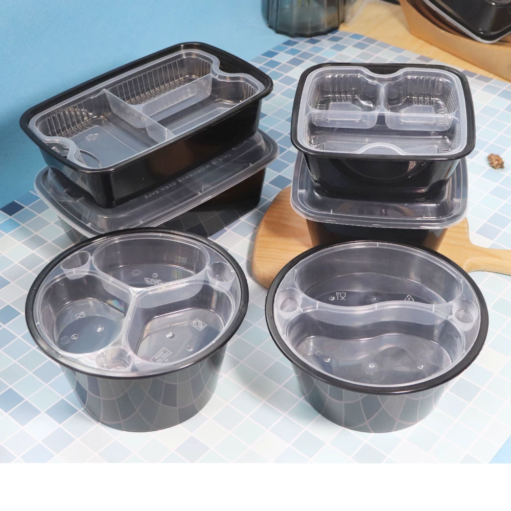 American round rectangular double-layer packaging box Disposable fast food box delivery bento box with lid meal separation