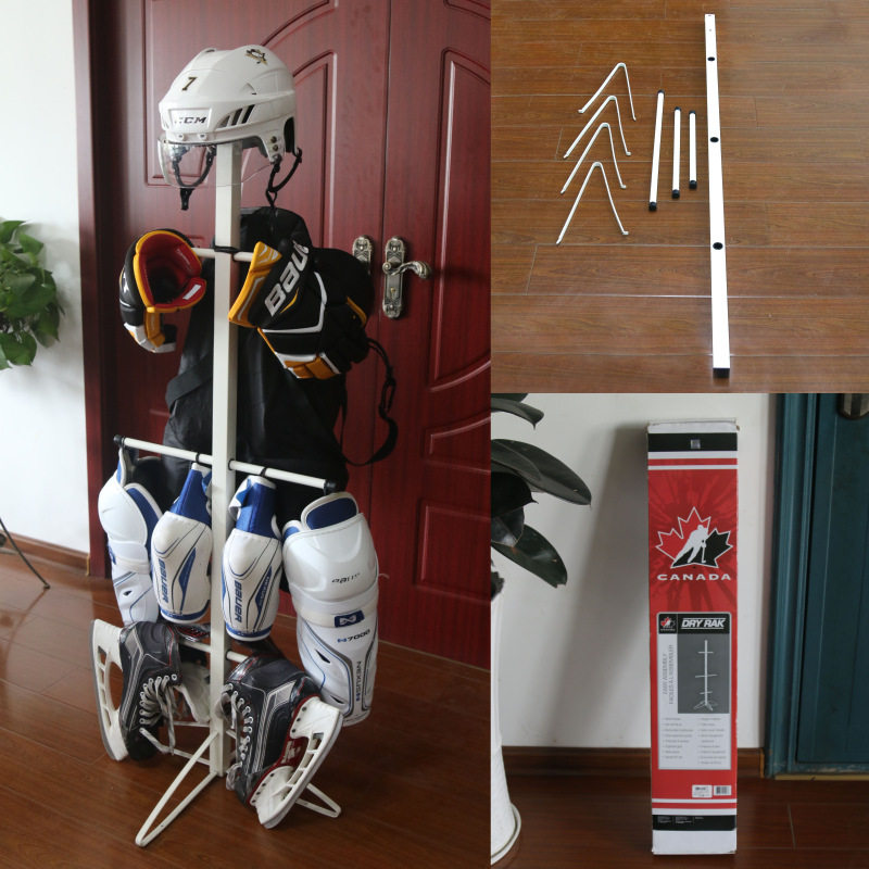Detachable and portable ice hockey equipment rack