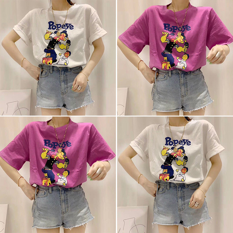 South Korea 2020 New In Hard Mariner Print Short Sleeve T Shirt Lax Student Summer Town Blade