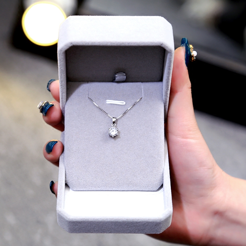 S925 pure silver delicate brief about small pendant single drill necklace small crowdlock bone chain Korean women silver decoration birthday present