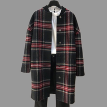 Brother new womens clothing counter 2021 Autumn New loose wool plaid lattice medium long windbreaker coat women