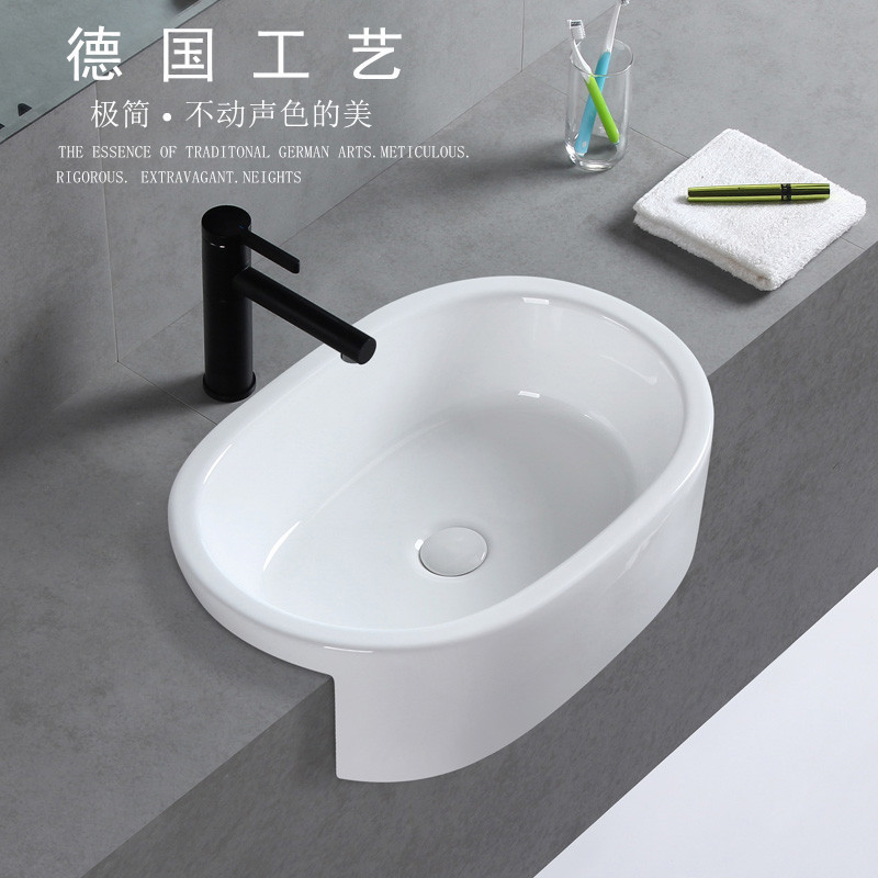 Semi-embedded washbasin, upper basin, oval washbasin, art basin, dressing room, semi-hanging basin hotel