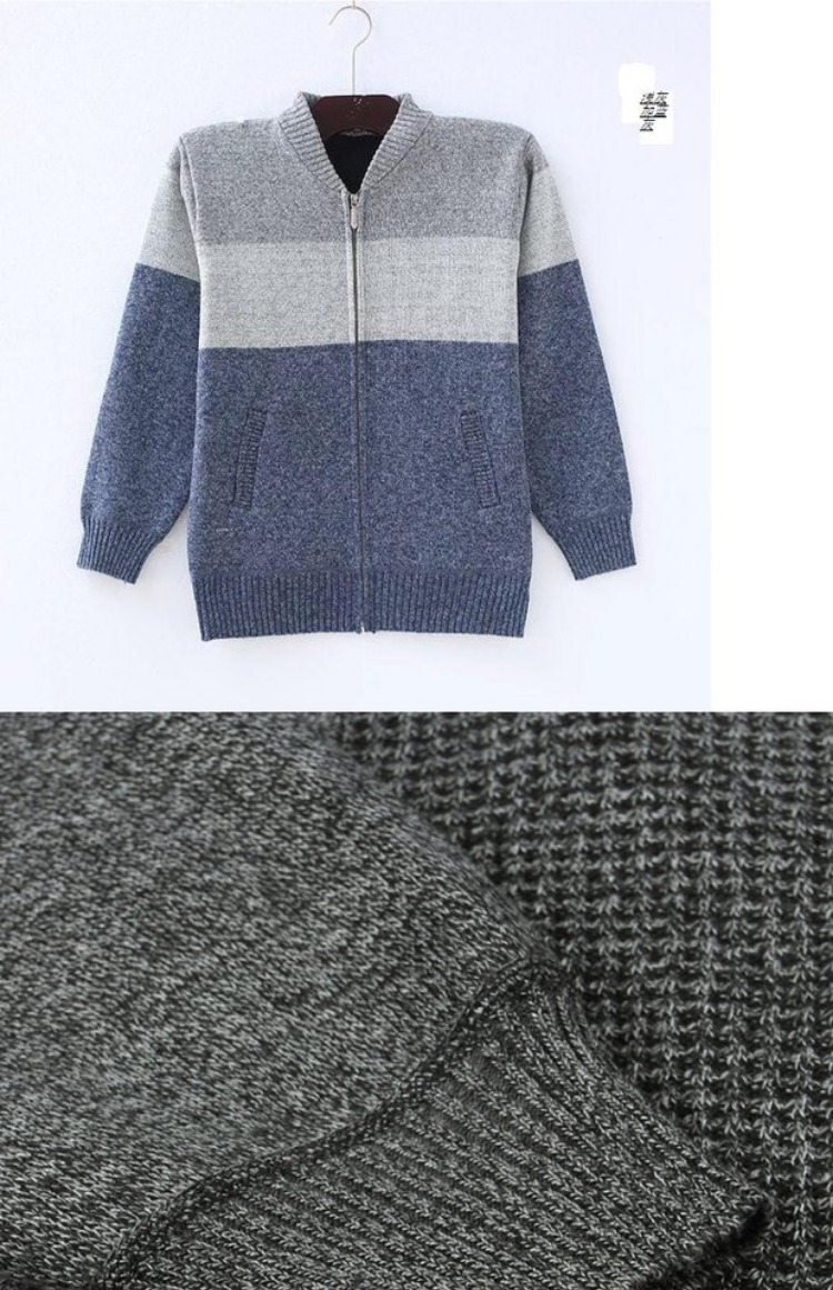 Đàn ông trung niên cộng với nhung dày len cardigan cha mùa đông áo ấm trung niên dây kéo áo len quần áo nam