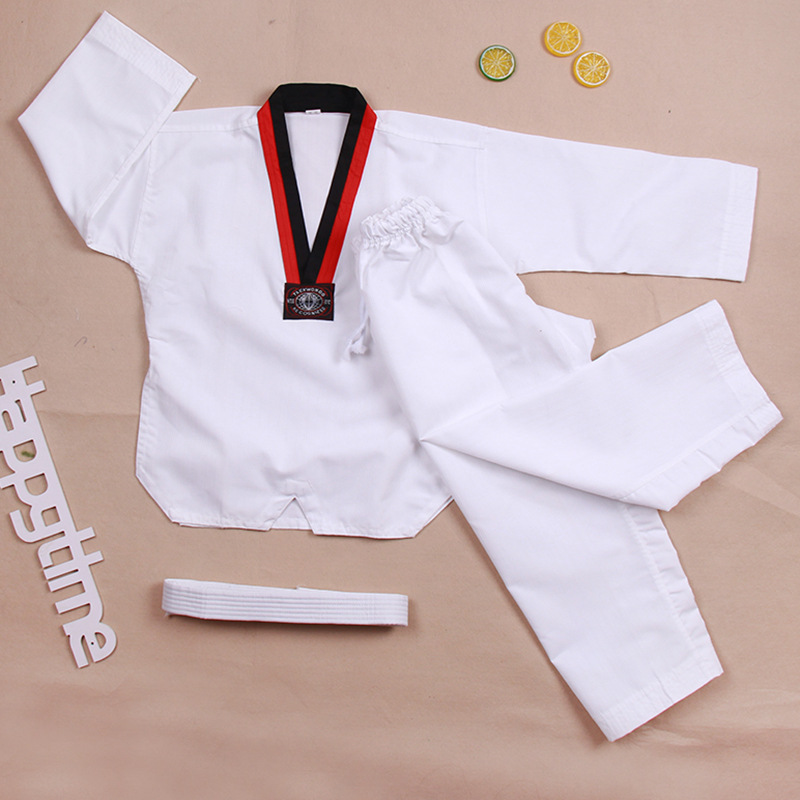 Factory direct sales of children's beginner boys taekwondo suit three stripes taekwondo suit taekwondo training suit