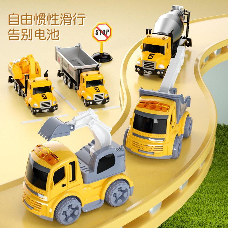 Engineering vehicle excavator mixing fire truck excavator large 3-year-old children's toy set boy 5 years old