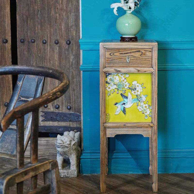 Canon's original full solid wood elm classical living-room furnishing wood-craft balcony flower shelf-floor shelve