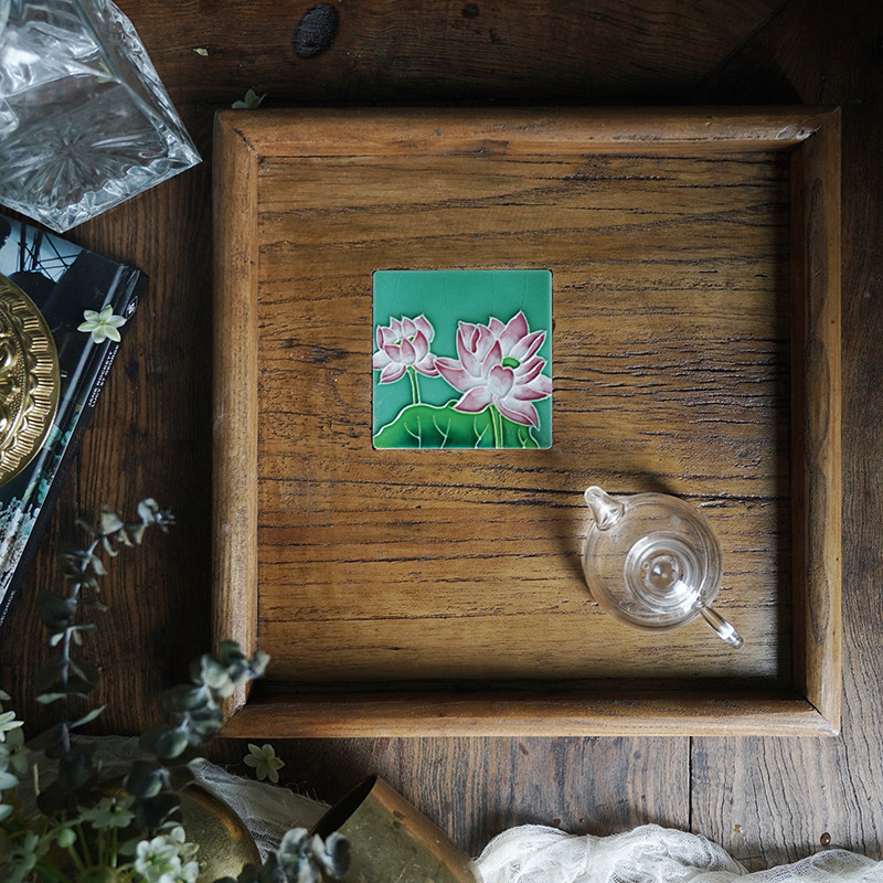 Original solid wood Chinese style retro style Creative Porcelain Plate Painting tray Tea tray Tea set Tea table Domestic home Decorative Pendulum