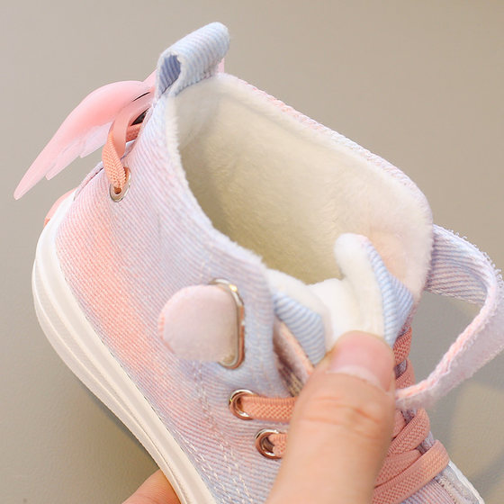 Barba Duck Children's Canvas Shoes Internet Celebrity Shoes Angel Wings Girls' Shoes High Top Cotton Shoes 2024 Winter