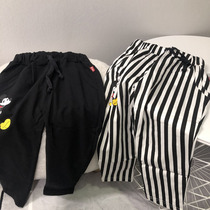 Early autumn new childrens men and womens high waist elastic Terry stripes two-color Harlan loose small feet casual pants