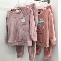 Autumn and winter new childrens female treasure long sleeve trousers home clothing warm gold velvet cartoon two color pajamas set