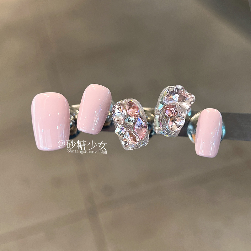 Pink Manicure Wearable Nails Short Style High-End Heavy-Duty Nail Patches 2026 New Style Pure Handmade Wearable Manicure