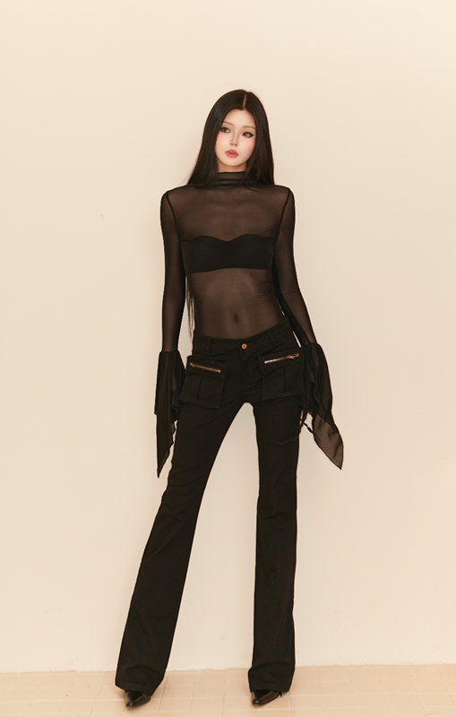 Ostatnimoytl Hot Low-Rise Three-Dimensional Utility Pocket Black Jeans