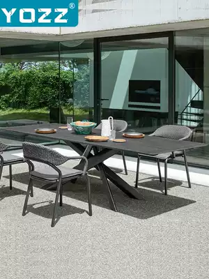 High-end imported rock board outdoor tables and chairs Villa courtyard open-air leisure dining tables and chairs combination indoor and outdoor household tables